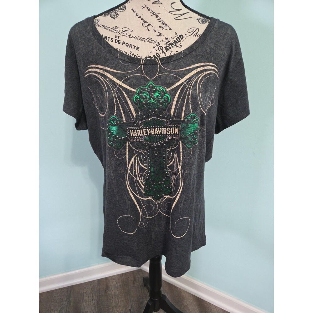 Harley Davidson Womens Jeweled Cross Short Sleeve Top shirt large